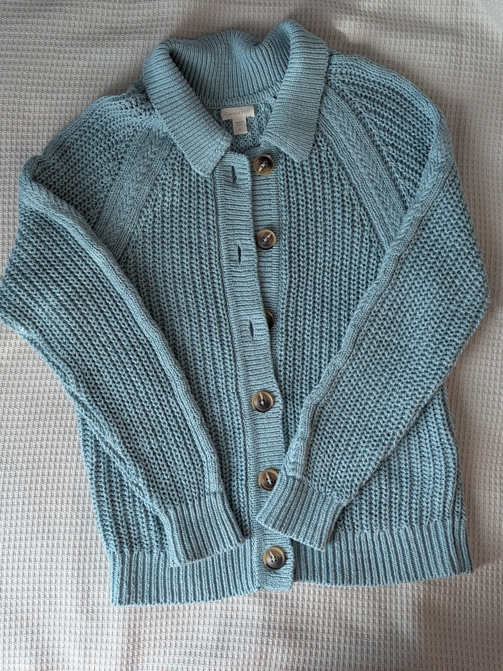 Garnet Hill Light Blue Button-Front Knit Cardigan Sweater